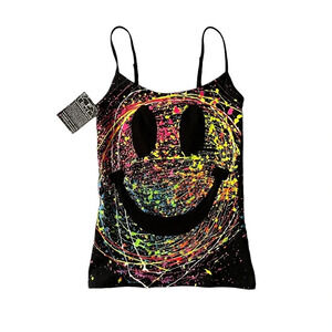 NWT Couch UK Neon Splash Paint Smiley Face Tank Top. Sz: XS